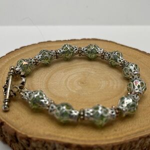 Elegant Silver and Green Peridot  Swarovski Crystal Beaded Bracelet